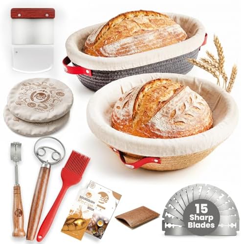 RICCLE Sourdough Starter Kit, Banneton Bread Proofing Basket Set, 2 Baskets by Riccle