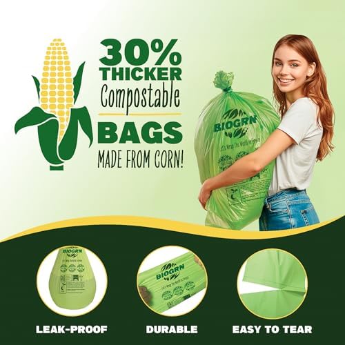 50-55 Gallon Compostable Trash Bags, 12 Count, 1.57 Mil Heavy Duty Flat Top Large Trash Bags for Lawn, Leaf, Yard Waste & Outdoor Garden Cleanup, ASTM D6400 BPI & OK Compost HOME Certified - Image 4
