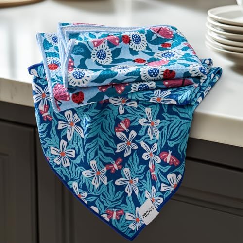 RECYCO Waffle Kitchen Towel Set of 2 - Quick Dry Microfiber Sustainable Dish Towels - Absorbent Reusable Cleaning Tea Towels - Lightweight Hand Towels,16”x 28”, Cloud Blue by RECYCOHOMECOLLECTION