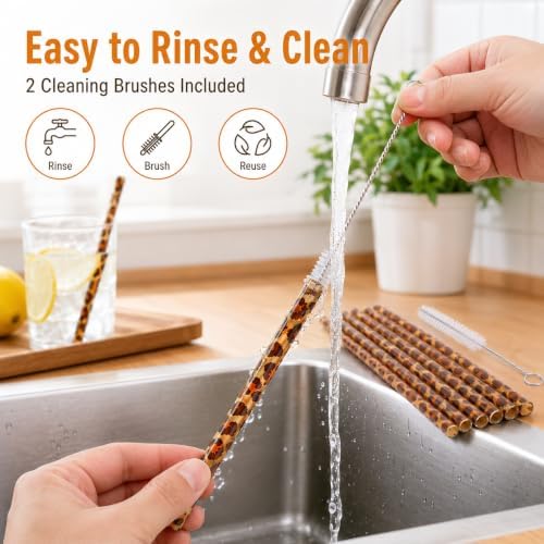 50 Pcs Reusable Leopard Straws, Plastic Cheetah Animal Straws and Cleaning Brush for Women Tumblers Drinking Safari Wild Birthday Party - Image 4