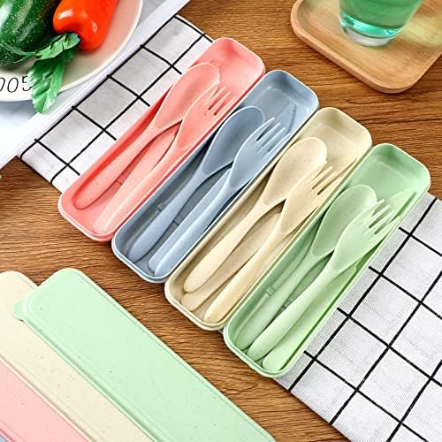 Jinei Reusable Travel Utensils Set Wheat Straw with Case,Bright - Image 6