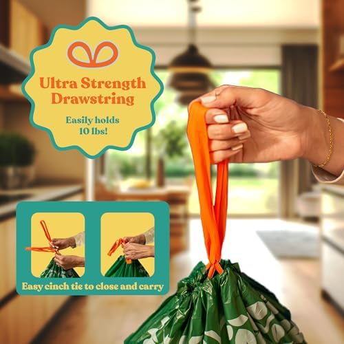 Healthy Earth 13 Gallon Compostable Drawstring Trash Bags, 1.13 Mil Extra Thick Tall Kitchen Liners (49.2 L), Heavy Duty Leak-Proof Food Scrap Bags, BPI & TÜV OK Compost Certified, 30 Count - Image 4