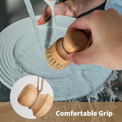 12 Pcs Bamboo Dish Brush, Wooden Bamboo, Sisal Bristles - Image 6