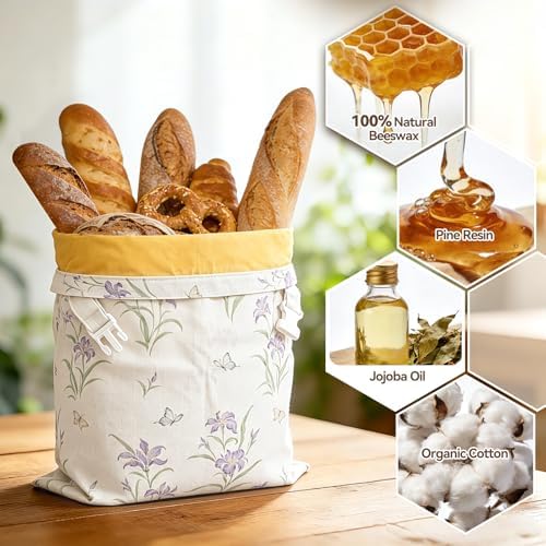 Beeswax Bread Bags, 2 pcs Reusable Bread Bags for Homemade Bread, - Image 4