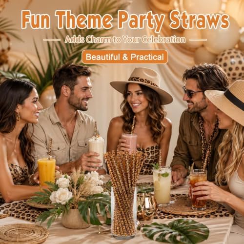 50 Pcs Reusable Leopard Print Plastic Drinking Straws with Cleaning Brush - Image 6