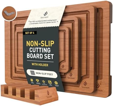 Bamboo Cutting Board Set Non Slip Feet with Holder Over Sink Father Day Dad Parents Papa Stepdad Pappy Poppy Pawpaw Who Want Nothing Everything Future Groom Bride Christmas Happy Birthday Gifts Ideal by Socisen