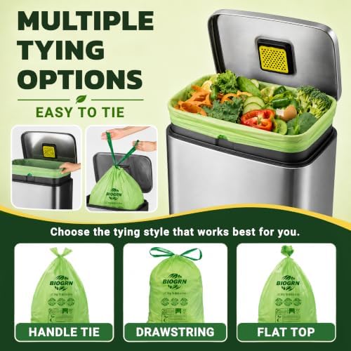 10-13 Gallon Compostable Trash Bags Drawstring 30 Bags Heavy Duty Extra Thick 1 Mil 49.21 Liter Biodegradable Trash Bags Compost Bags Green for Kitchen ASTM D6400 US BPI and OK Compost Home Certified - Image 6