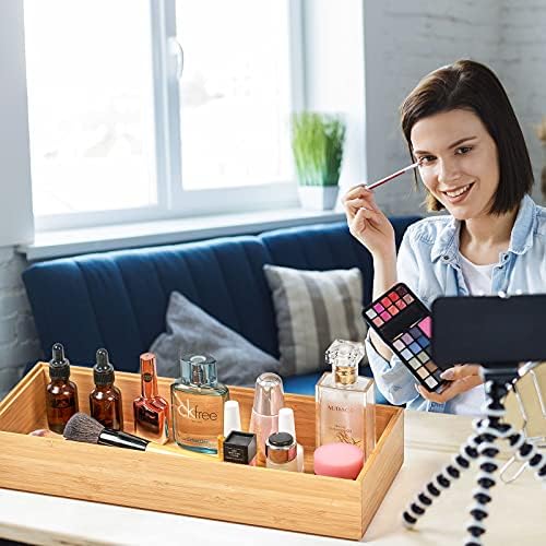 Umilife Bamboo Kitchen Drawer Organizer Boxes with Anti-Skid Silicone Feet, 2pcs Stackable Storage Bins for Kitchen Utensils & Silverware & Desk Drawer & Makeup, Tools Holder, 15”L x 6”W x 2.5”D Each - Image 6