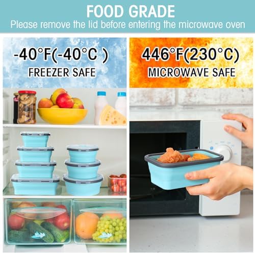 Yaomiao 16 Pack Collapsible Food Storage Container with Lid,Gray, Blue - Image 4