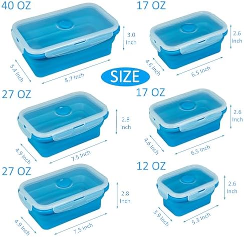 Plus 6PCS Foldable Silicone Food Storage Containers for Kitchen Storage for Leftovers Fruits and Meal Prep Dishwasher Safe Microwave Safe Ideal for Home and Travel (blue, square) - Image 2