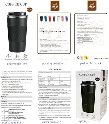 YINJOYI 17oz Travel Coffee Cups Insulated Mug Thermal Tumbler to Go with Lid Leak Proof Reusable Stainless Steel Coffee Mug Spill Proof for Hot and Iced Cold Drinks (Red, 510ml) - Image 2