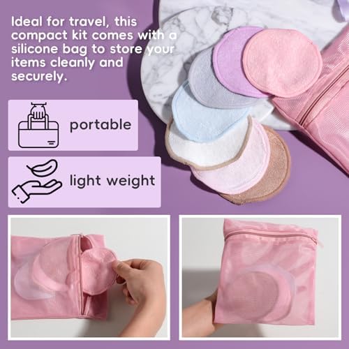 BS-MALL Gentle Facial Sponge -10 Pcs Set Face Clean Sponges Reusable Makeup Removal Pads Clean Deep Down Dirt & Makeup Using Only Water, Gentle Exfoliator Cleansing Puff,with Silicone Travel Bag - Image 6