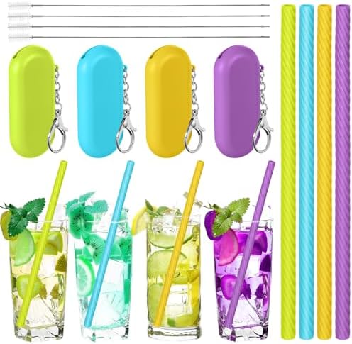 Meanplan 4 Sets Reusable Straws Travel Case Brush Silicone,Multicolor by Meanplan