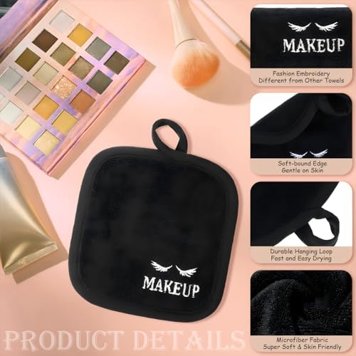 Queekay 48 Pcs Makeup Remover Cloths Reusable Washable Remover Pads Soft Microfiber Face Towels Facial Cleansing Cloths for Face Hand Eye Lips Bathroom Gift for Women 5 x 5 Inch(Black) - Image 4