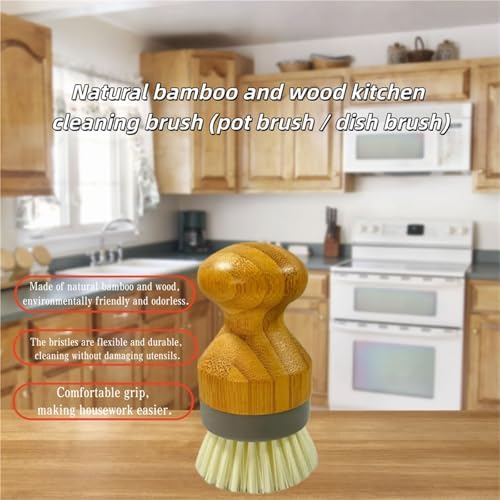 Replaceable Brush Head, Bamboo Handle, dishwashing Pot, Household Kitchen Cleaning - Image 5