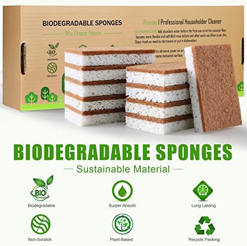 PANYEE Biodegradable Natural Kitchen Sponge，Eco Friendly Sponges for Dishes,Compostable Cellulose Sponge with Natural Plant Based Coconut Walnut Sustainable Scrubber Pack of 12 - Image 6