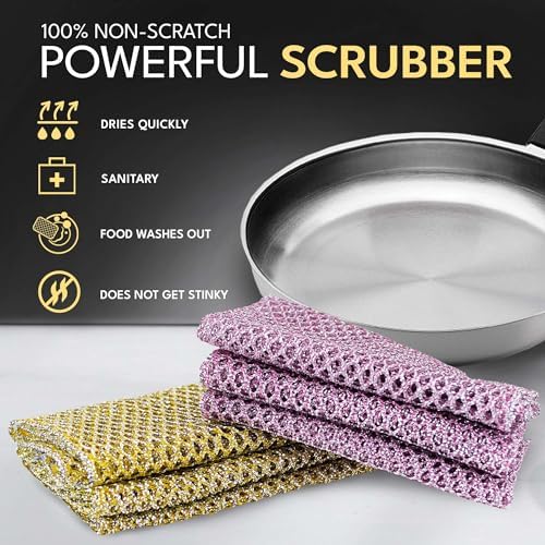 Non-Scratch Dish Scrubbers (6 Pcs) — Outlasts 7+ Sponges, Stays Odor-Free | Replace Smelly Kitchen Sponges | Non-Absorbent Mesh | Safe on Non-Stick, Cast Iron, Glass | Made in Korea Since 2012 - Image 3