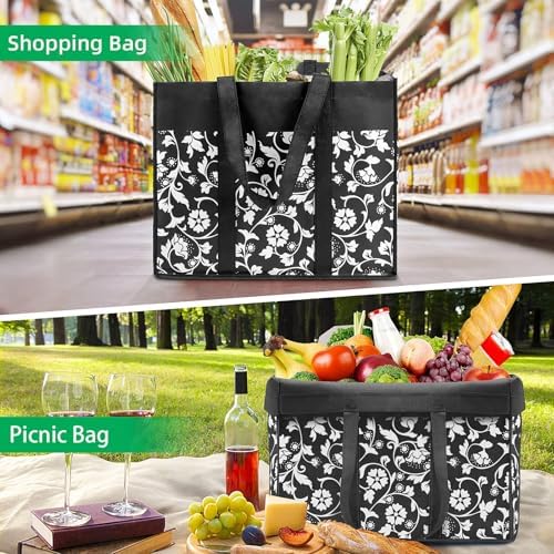 Reusable Grocery Bags Foldable Tote Bags bulk Shopping Bags 4-Pack, Black - Image 7