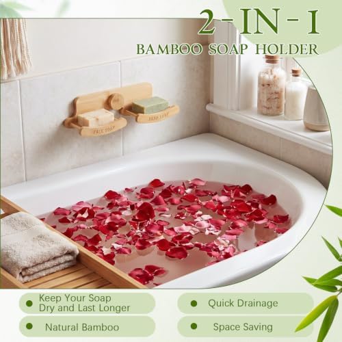 Double Bamboo Soap Dish for Shower, Wall Mounted - Image 3