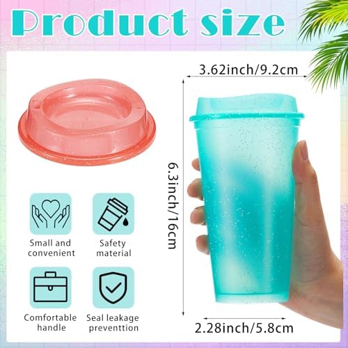 FillTouch 12 Pcs 16 oz Reusable Coffee Cups with Lids, Glitter Colors - Image 2