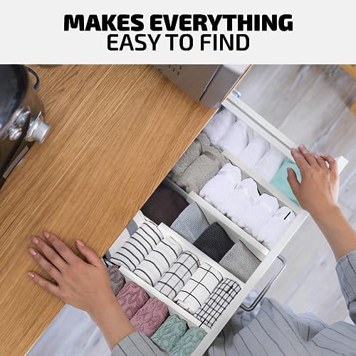 4-Pack Drawer Divider - 2.6" High, 16" to 22" Adjustable Bamboo Drawer Organizers for Clothes, Expandable Dresser Separators in Bedroom/Bathroom/Kitchen/Office Organization and Storage (White) - Image 4