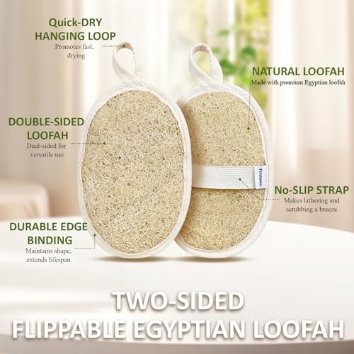 Premium Egyptian Natural Loofah Sponge 100% Plant-Based Exfoliating Body Scrubber Dye-Free Biodegradable Shower Pouf Deep Cleansing for Body Back and Face, Women & Men (2 Pack) - Image 2
