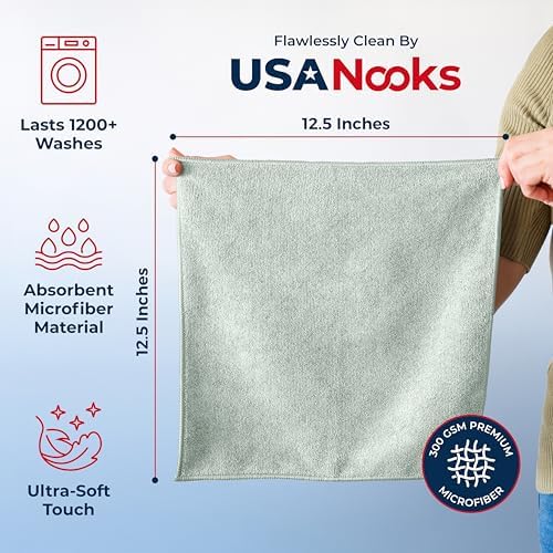 USANOOKS Microfiber Cleaning Cloth - Sea Green - 8Pcs (12.5x12.5 inch) High Performance - 1200 Washes, Ultra Absorbent Car Towel Traps Grime & Liquid for Streak-Free Mirror Shine - car Washing Cloth - Image 2