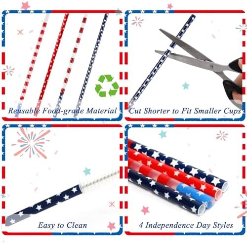 JANYUN 40 Pcs Reusable Patriotic Straws with Cleaning Brush - Image 4