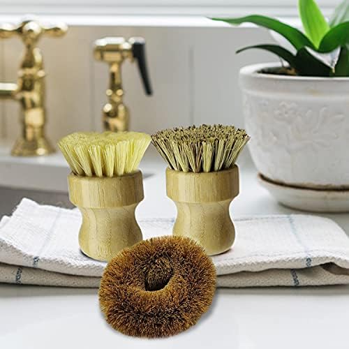 5 Pieces Bamboo Dish Brush Set for Eco-Friendly Home - Wooden Dish Scrubbers, Sustainable Kitchen Cleaning Set, Natural Bristle Dish Brushes for Pots Pans Bottles - Image 5