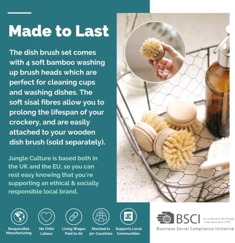 JUNGLE CULTURE Soft Replacement Dish Brush Heads • 4 Pack Sisal Refills - Image 4