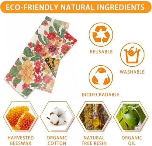 Reusable Beeswax Wrap, Floral & Butterfly Wraps, 9 Pack Eco-Friendly Beeswax Wraps For Food, Organic, Sustainable, Biodegradable, Zero Waste, Plastic-Free Storage, 1XL, 3M, 5S - Image 3