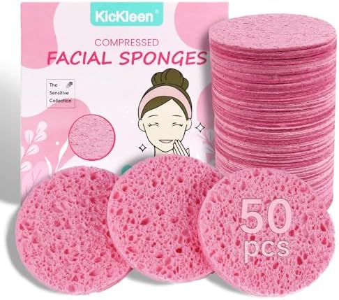 50-Count Compressed Facial sponges for Daily Facial Cleaning,Pink by KICKLEEN