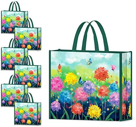 NymphFable Floral Garden Shopping Bags, 6 Pack Reusable Grocery Bag 50LBS by NymphFable