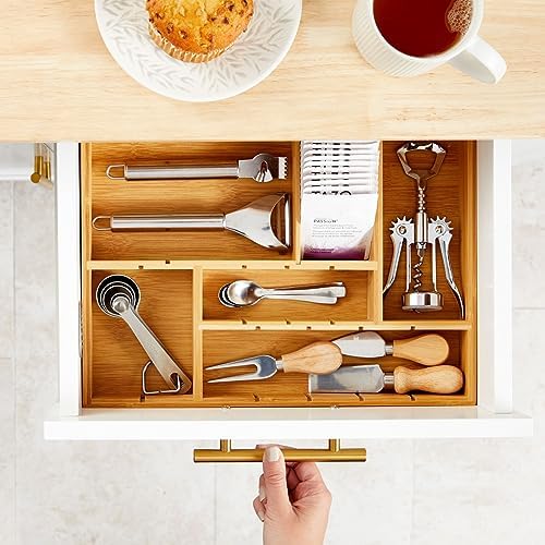 Juvale Drawer Organizer Tray - 8-Slot Drawer Divider for Utensils - Versatile Silverware Holder - Desk Tray for Office Supplies - 14 x 10 x 2 in, Brown, Bamboo - Image 3