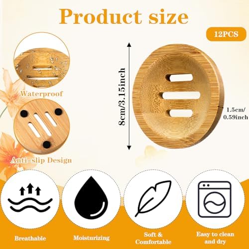 12 Pcs Round Soap Dishes Bulk, Bamboo Soap Holder Self-Draining Tray for Shower Kitchen Sink Bathroom - Image 2