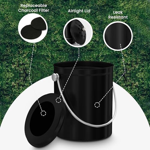 Utopia Kitchen Countertop Compost Bin 1.3 Gallon, Stainless Steel, Black - Image 5