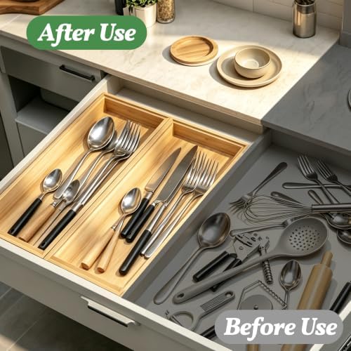 Bamboo Drawer Organizer Tray,17" x 6" Stackable Kitchen Drawer Storage Box - Image 6