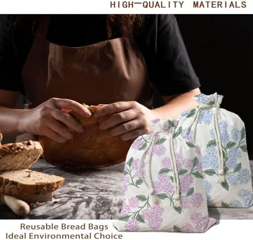 UTELKA Flroal Pink Blue Bread Bag for Sourdough Bread Reusable 2Pcs - Image 2