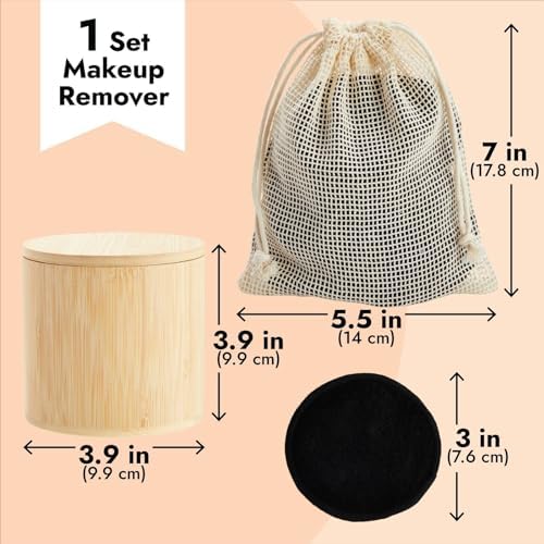 18 Pack Reusable Cotton Rounds for Makeup Removal with Bamboo Holder and Mesh Storage Bag (Black) - Image 4