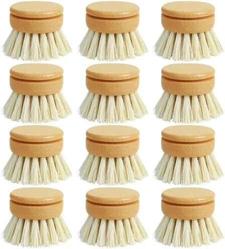 12Pcs Wooden Dish Brush, Reusable Palm Sized Dish Brushes with Sisal Bristles & Wood Handle for Kitchen Pots, Pans, Brush Set by Unknown