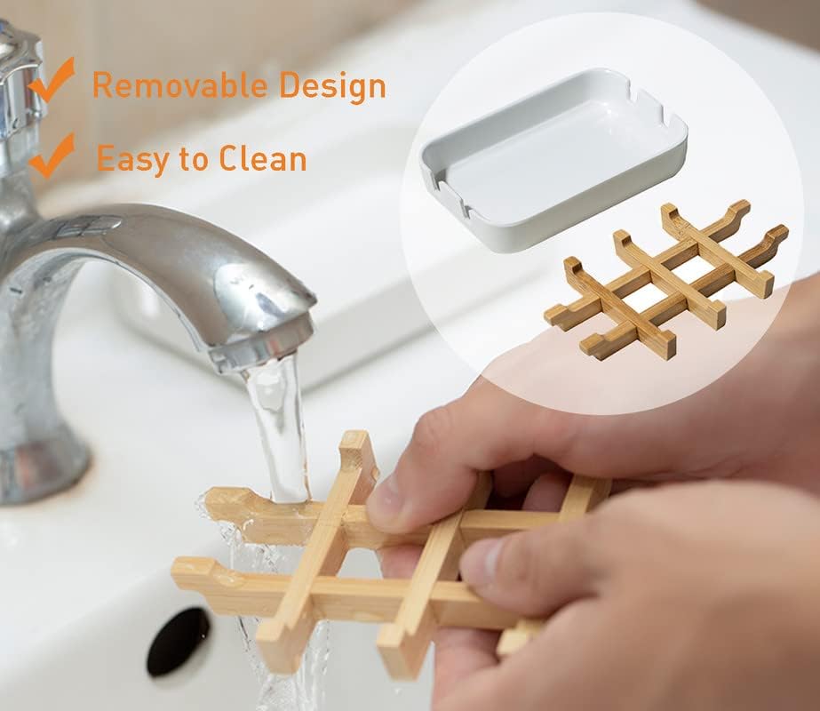 Classic Bamboo Fiber Soap/Sponge Dishes, Bar Sink Soap Holder, Bathroom Small Soap Tray, White - Image 4