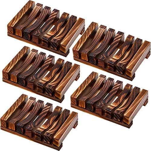 Honoson 5 Pieces Wooden Soap Dish Holder Tray Wood Bar Soap Holder Tray Self Draining Saver for Shower Bathroom Kitchen by Honoson