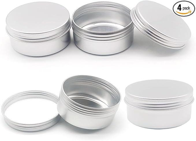 4pack 250 ml Silver Lip Balm Tin Cans, 250g Mini Aluminum Makeup Sample Containers with Screw Lid, Empty Metal Tins Pot Storage Travel Jars for Cosmetic Cream Candle Tea, 250 Gram Small Tins