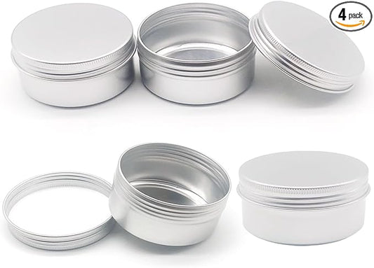4pack 250 ml Silver Lip Balm Tin Cans, 250g Mini Aluminum Makeup Sample Containers with Screw Lid, Empty Metal Tins Pot Storage Travel Jars for Cosmetic Cream Candle Tea, 250 Gram Small Tins