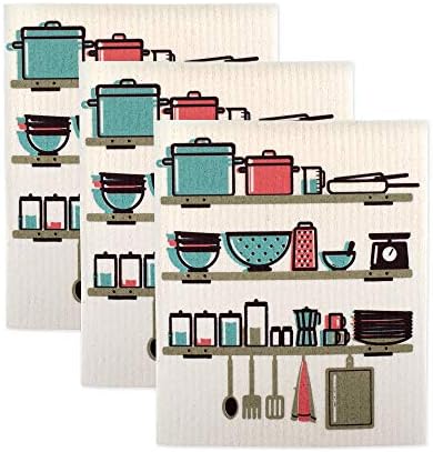 DII Swedish Dishcloths for Kitchen & Cleaning, Reusable, Machine Washable & Dishwasher Safe, Biodegradable, 7.75 x 6.75, Utensils, 3 Piece by DII