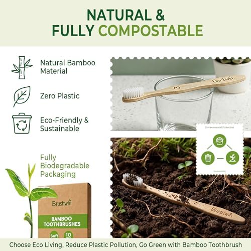 10 Pack Plastic Free Bamboo Toothbrush, Plant-Based Soft Bristle Biodegradable Eco-Friendly Wooden Toothbrushes for Adults and Family - Image 7