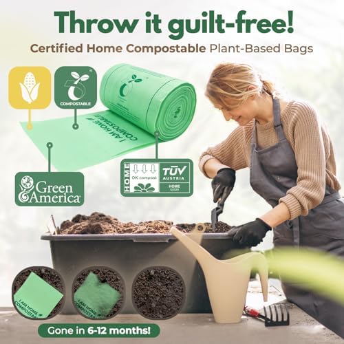 AIRNEX Compostable Kitchen Trash Bags 8 Gal - Cornstrarch Leakproof & Tear Resistant 50 Compost Bags - OK Compost Home & Seedling Certified 0.22 mm Kitchen Garbage Bags - Image 6