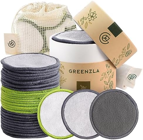 GREENZLA Reusable Makeup Remover Pads | 30 Pack | Bamboo Cotton Rounds by GREENZLA