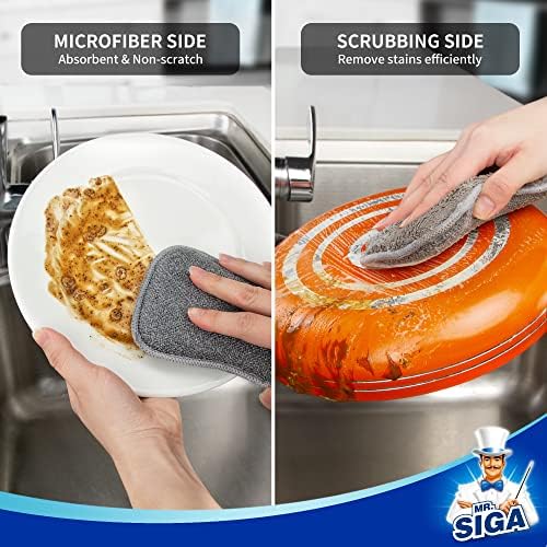MR.SIGA Dual-Sided Scrub Sponges, Reusable Dishwashing Sponges, 6 Pack - Image 4