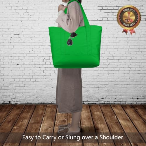 TOPDesign 3-Pack Canvas Tote Bags with an External Pocket, Reusable Grocery Shopping Bags, Top Zipper Closure, Daily Essentials (Lime Green) - Image 2